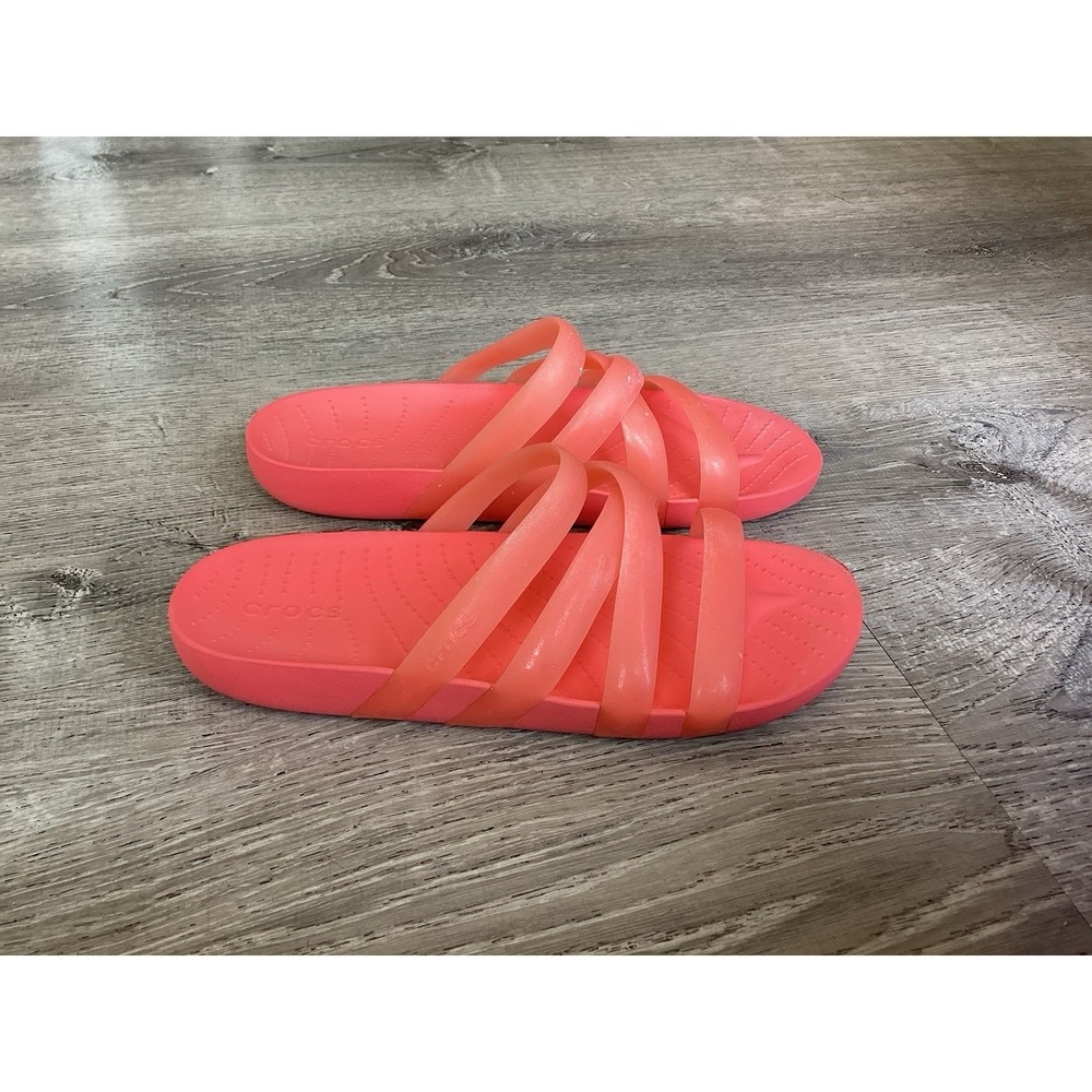 CROCS Splash Glossy Strappy Neon Watermelon Womens Sandals Size 9 slip on